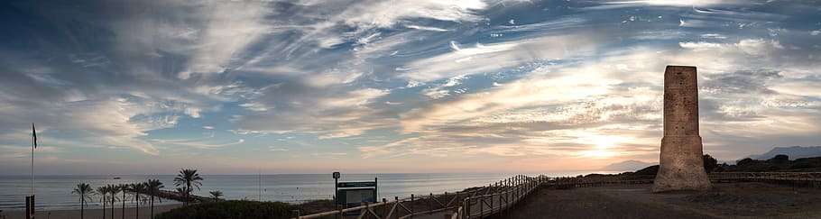 Panoramic, Sunset, Marbella, cabopino, malaga, spain, sky, sea, HD wallpaper