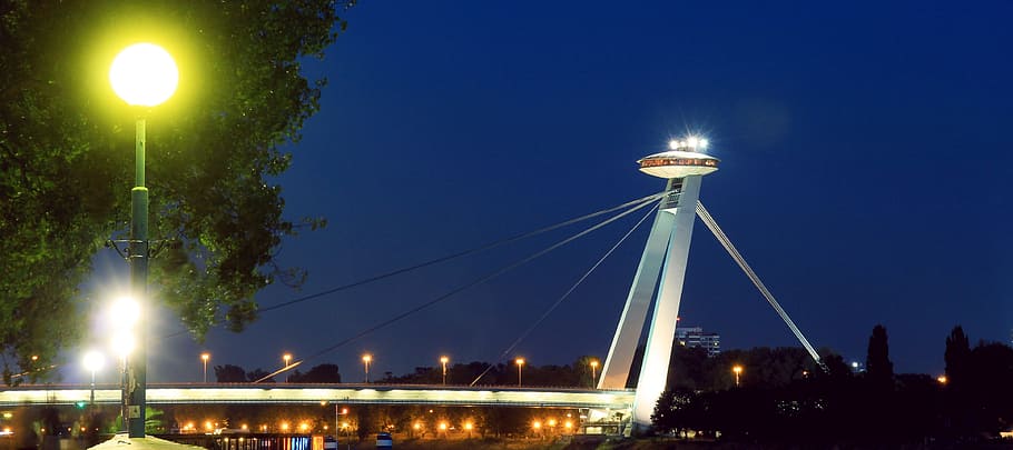 Bridge, Snp, Bratislava, Danube, slovakia, in the evening, night