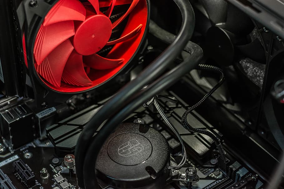 black CPU cooling system, photo of computer system unit component HD wallpaper