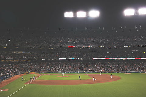 baseball game photo, player, playing, field, people, crowd HD wallpaper