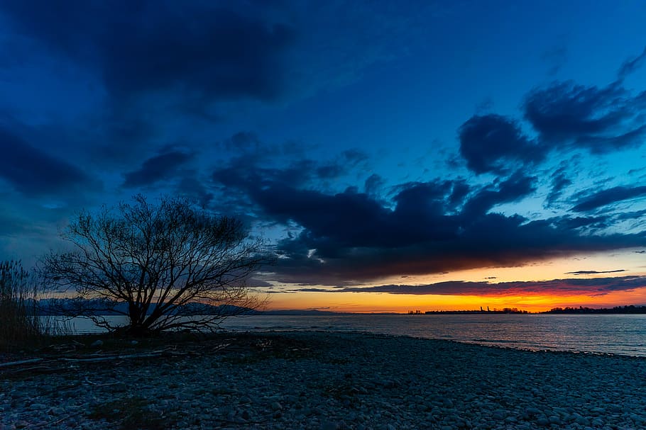 sunset, panorama, nature, waters, dawn, clouds, sky, dusk, reflection HD wallpaper