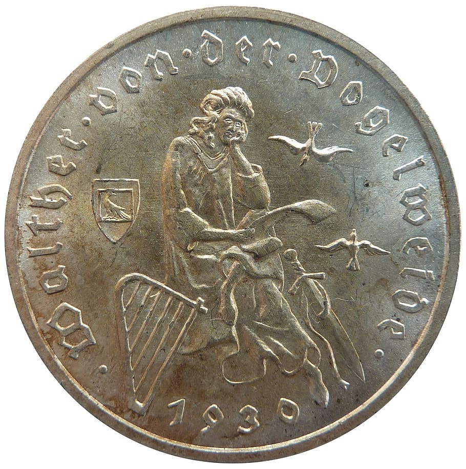 reichsmark, walther von der vogelweide, coin, money, commemorative