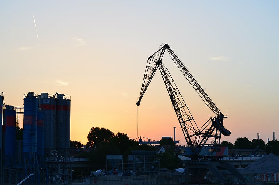 industry, industrial plants, ludwigshafen, crane, sunset, outlook, HD wallpaper