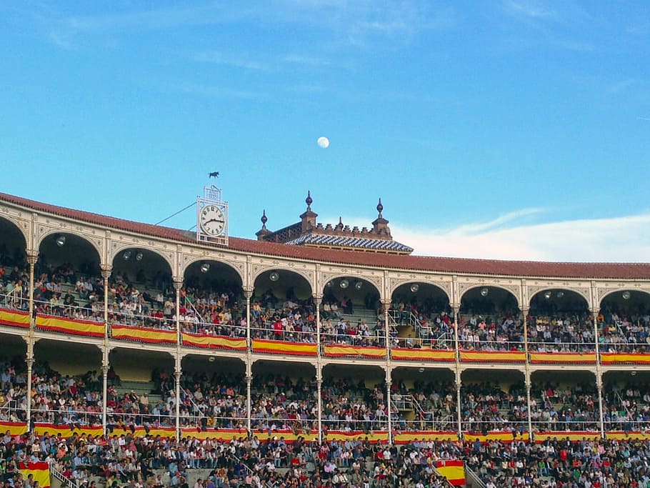 brown concrete stadium filled with crowd during daytime, bullring HD wallpaper