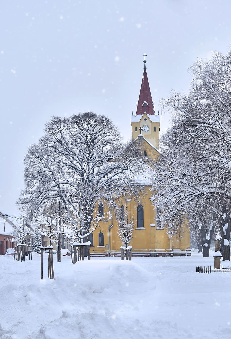 White, Winter, Church, Tree, Snow, Frost, cold temperature HD wallpaper