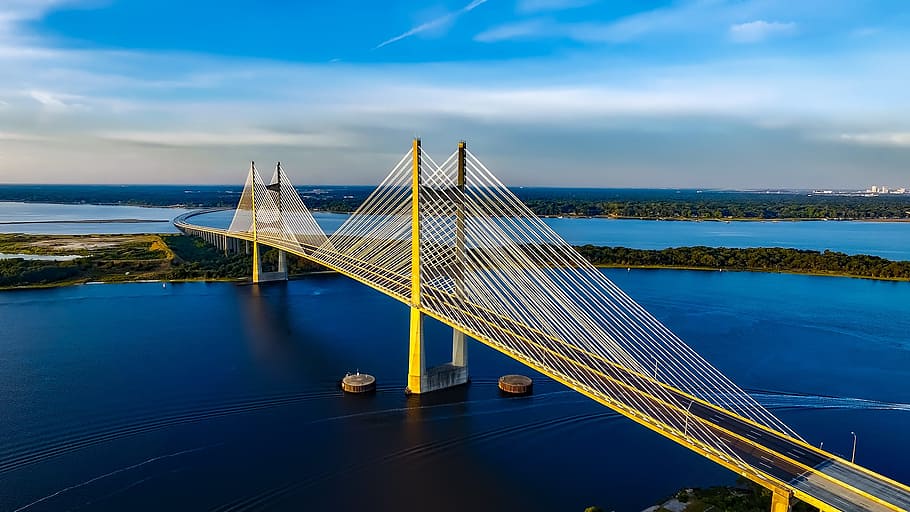 light, sea, landscape, beach, architecture, bay, bridge, clouds HD wallpaper