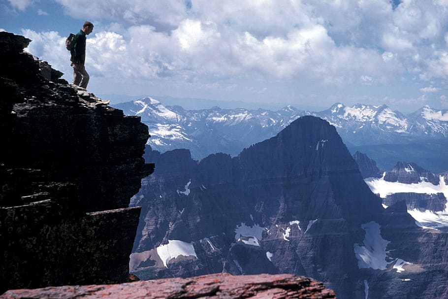 Person of mountain cliff, mountains, climber, peak, rock, man HD wallpaper