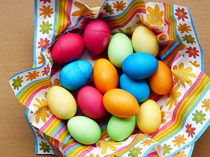 Easter Egg lot, Easter eggs, white, orange, yellow, floral HD wallpaper