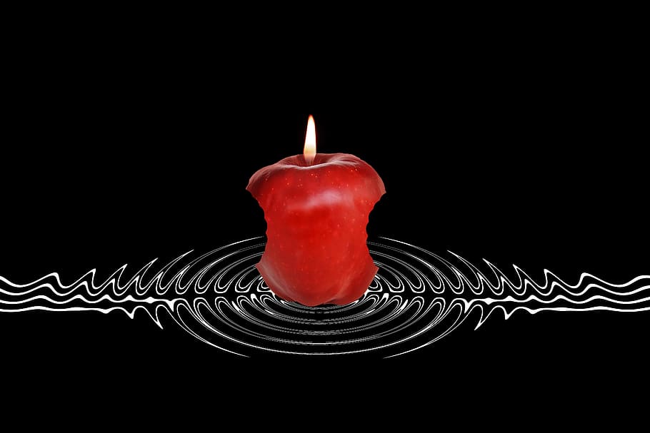 flame, candle, original sin, apple, adam, eva, paradise, wave HD wallpaper