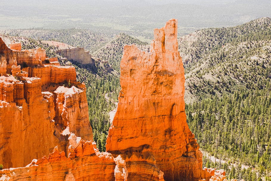 Orange Rocks, brown rock formation beside a forest, tree, mountain HD wallpaper