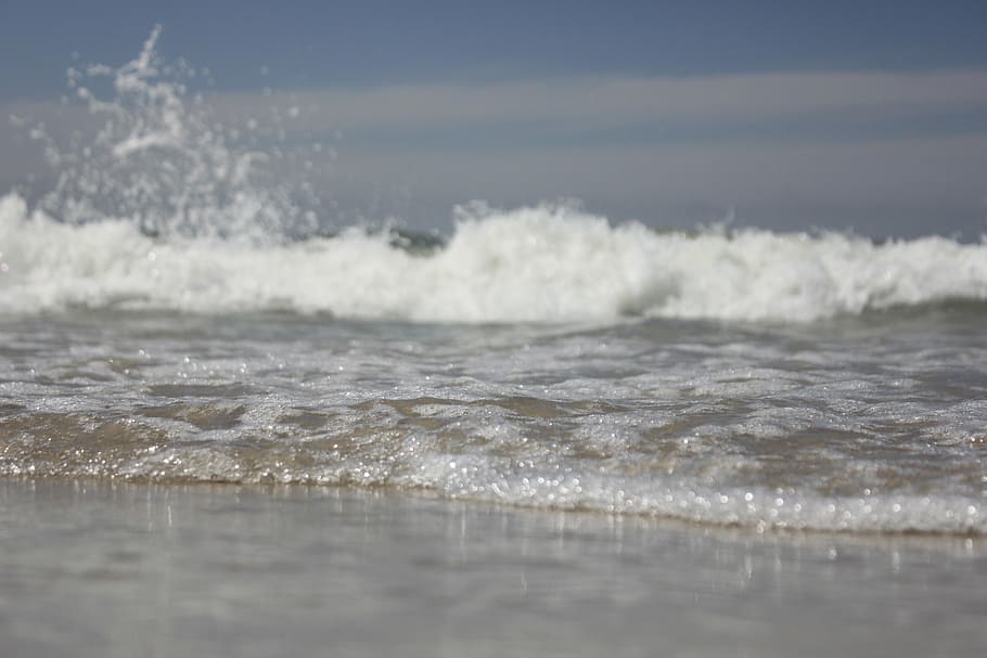 beach, water, wave, spray, sea, holiday, motion, sport, waterfront HD wallpaper