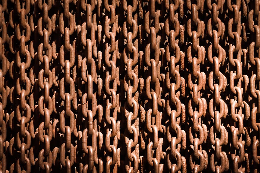 brown metal chain lot, rust, past, bondage, history, backgrounds, HD wallpaper