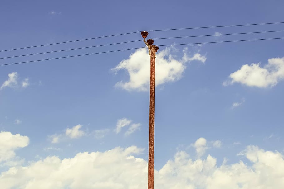 pole, sky, clouds, wires, telephone, line, cloud - sky, low angle view HD wallpaper