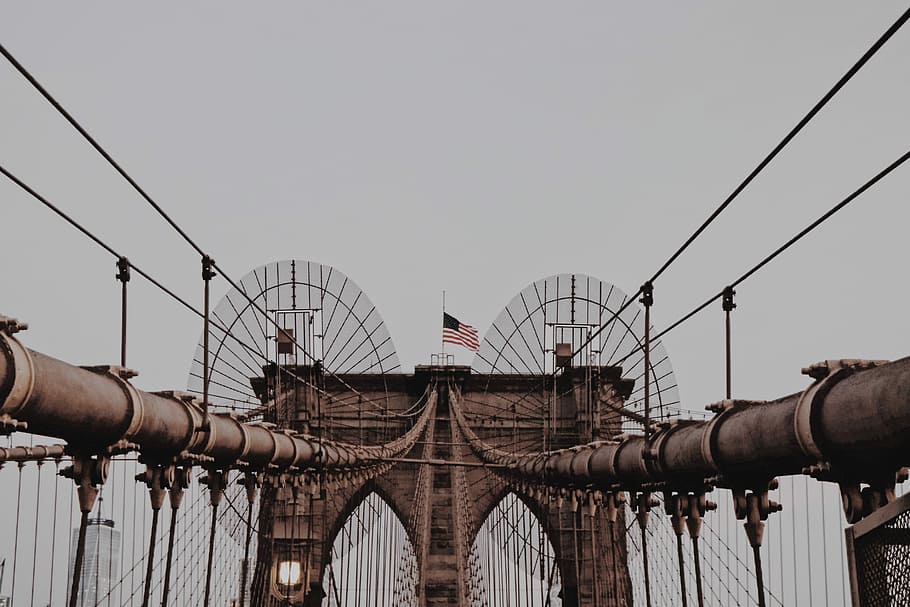 together, Brooklyn Bridge, New York under cloudy sky at daytime HD wallpaper