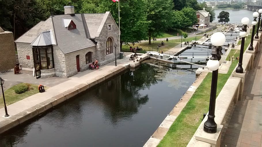 ottawa, ontario, canal, water, architecture, built structure