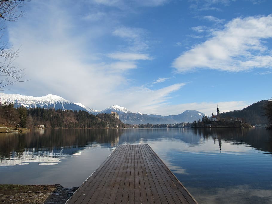 water, lake, reflection, snow, landscape, mountain, nature HD wallpaper
