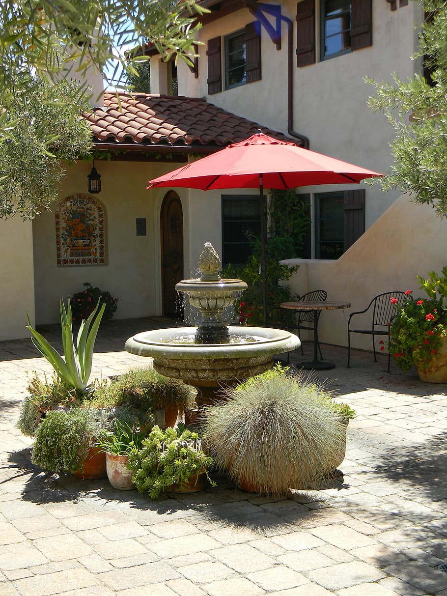 Courtyard, Ojai, California, Tile, Roof, tile roof, succulent plants, HD wallpaper
