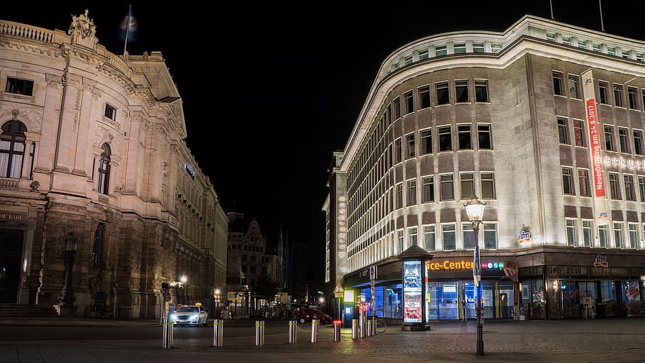 leipzig, city, night, architecture, building exterior, built structure HD wallpaper
