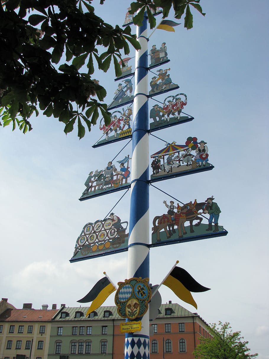 munich, bavaria, maypole, viktualienmarkt, sky, architecture HD wallpaper