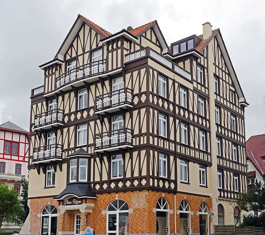 fachwerkhaus, multistory, historically, maintained, gable, balconies, HD wallpaper