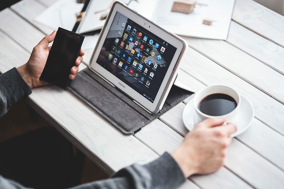 Man using a tablet, technology, work, hands, business, smartphone