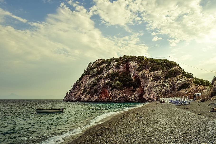 beach, wild, empty, nature, afternoon, landscape, boat, summer HD wallpaper