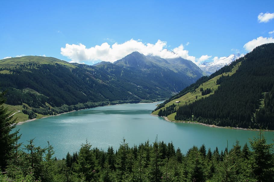 body of water near mountain under clear blue sky, view, more HD wallpaper