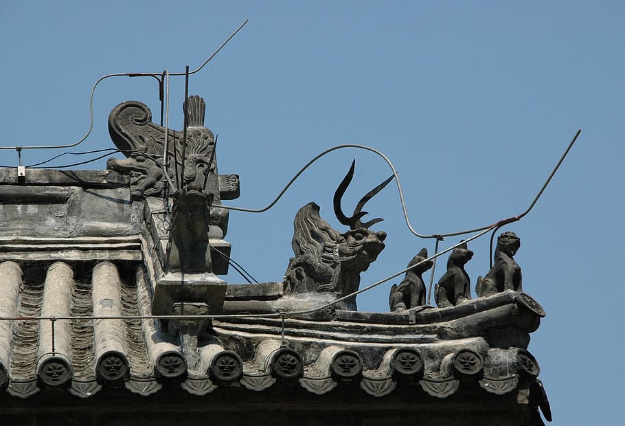 Pekin, Beijing, Roof, Ornament, China, roofing, history, animal representation, HD wallpaper