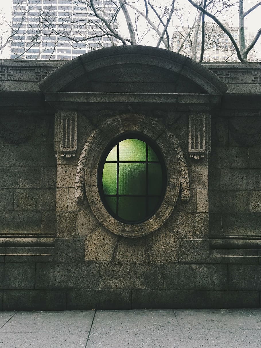 gray and black concrete house, wall, window, hole, window glass HD wallpaper