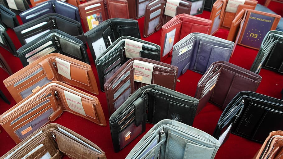 opened bifold wallets, purse, money, pay, shopping, leather, leather goods, HD wallpaper