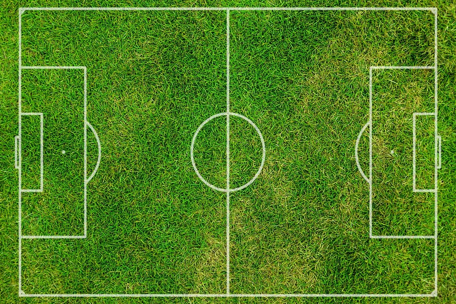 aerial photography of soccer field, green grass, football pitch