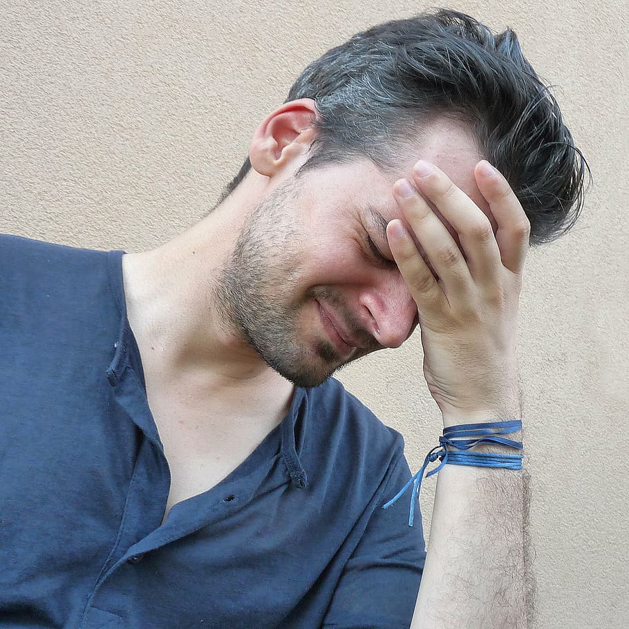 man touching his forehead, headache, image, stress, stressed man HD wallpaper