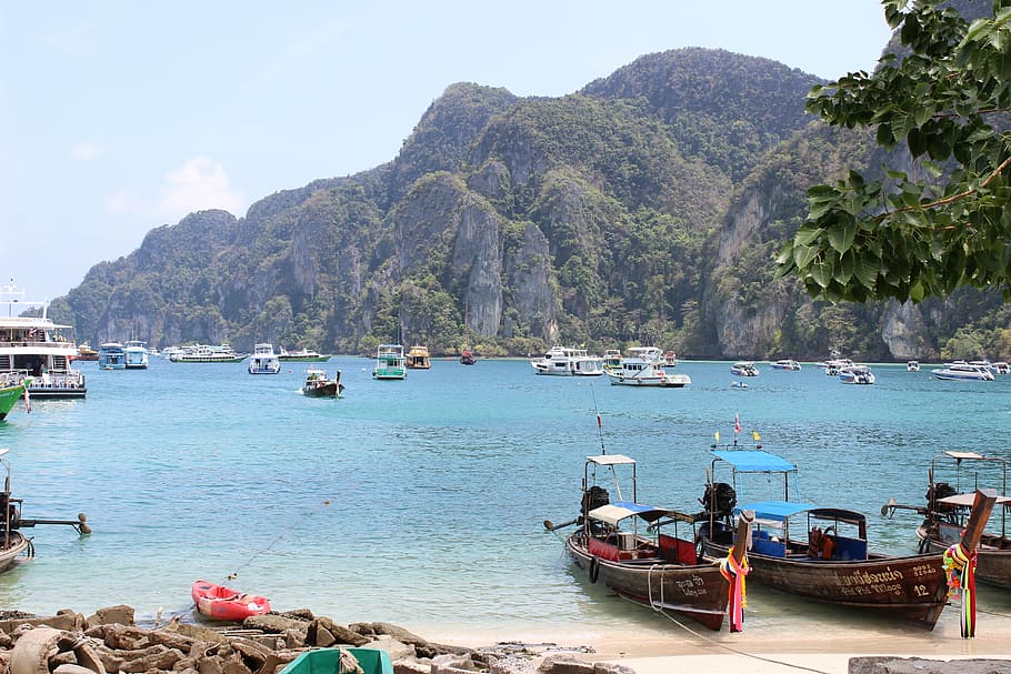phi phi, phuket, thailand, nautical vessel, water, transportation HD wallpaper