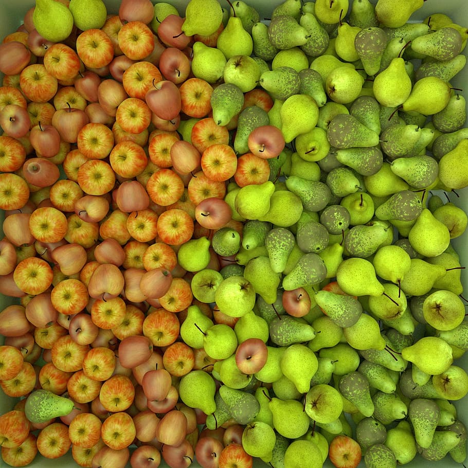 pile of pear and apples, pears, fruit, 3d, food, freshness HD wallpaper