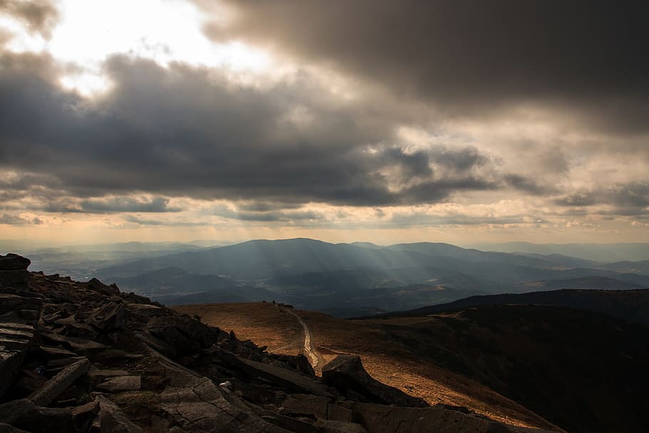 mountain, highland, dark, cloud, sky, summit, ridge, landscape HD wallpaper