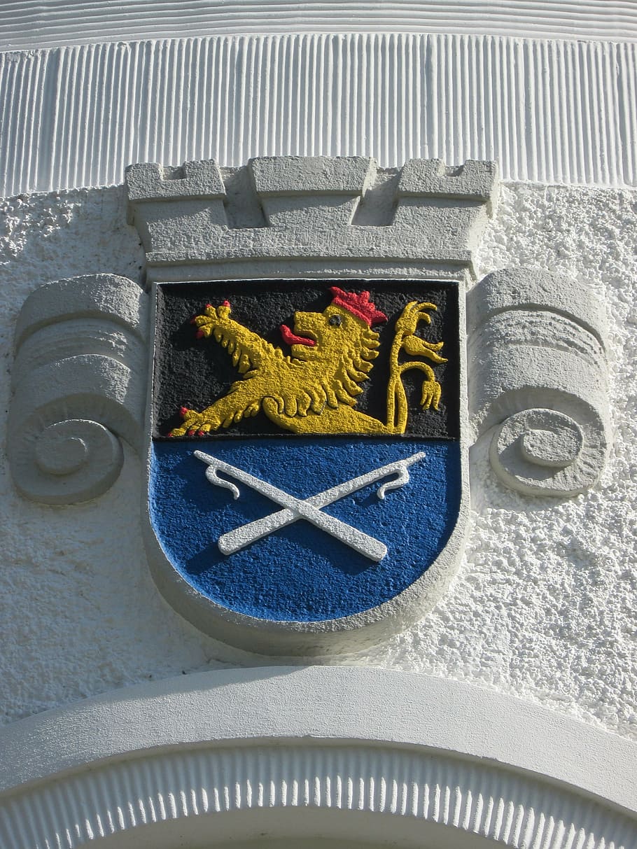 wasserturm, hockenheim, coat of arms, relief, heraldry, emblem, HD wallpaper