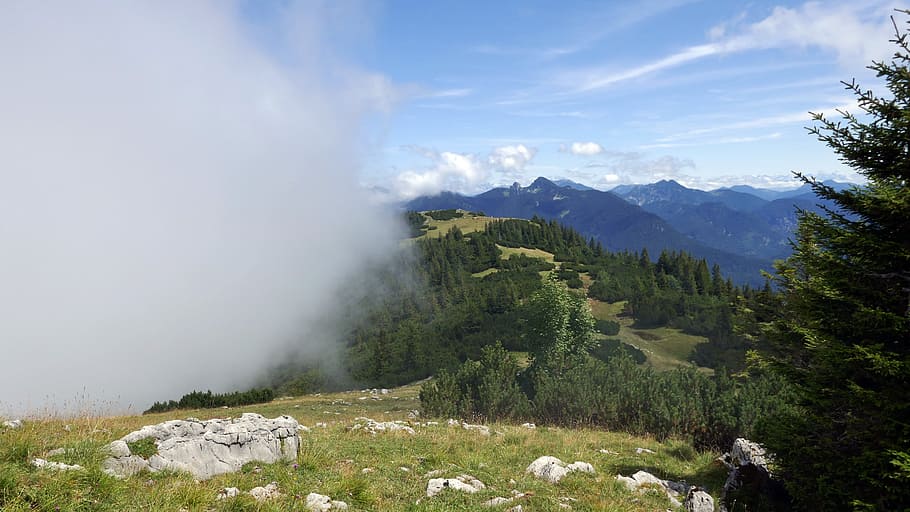 hiking, mountain, summit, view, tegernsee, jelenia góra, mountains HD wallpaper