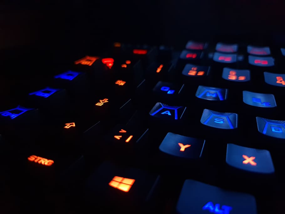 keyboard, led, rgb, hdr, oled, red, blue, black, gaming, gamble, HD wallpaper