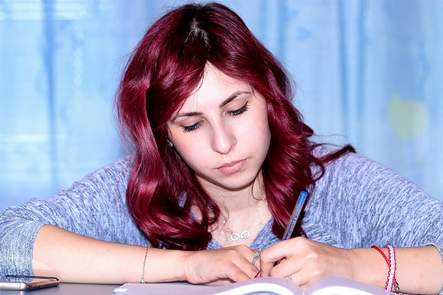 woman reading book, study, girl, writing, notebook, learning HD wallpaper