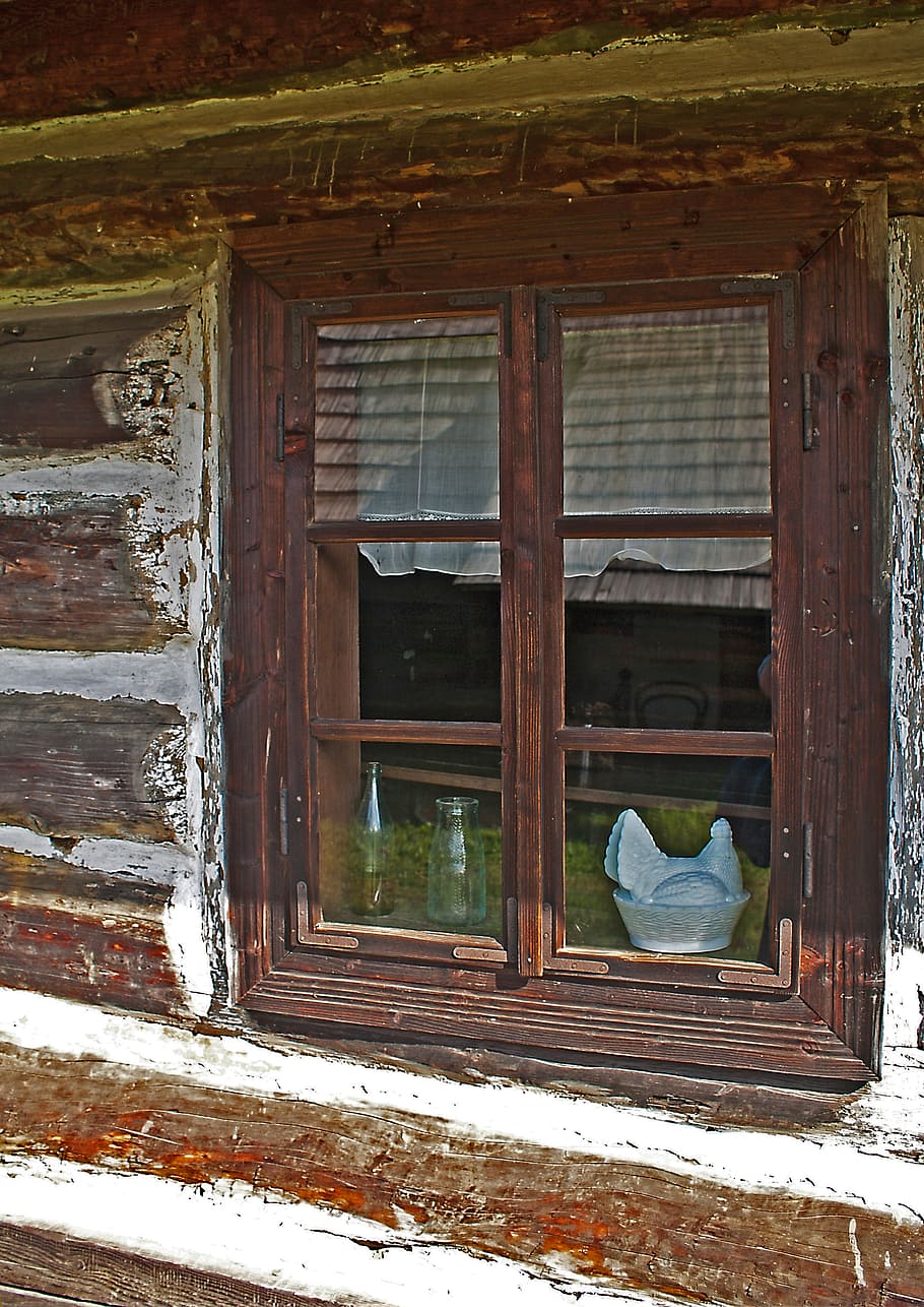 window, old window, wooden window, cottage, wooden house, wood constructions HD wallpaper