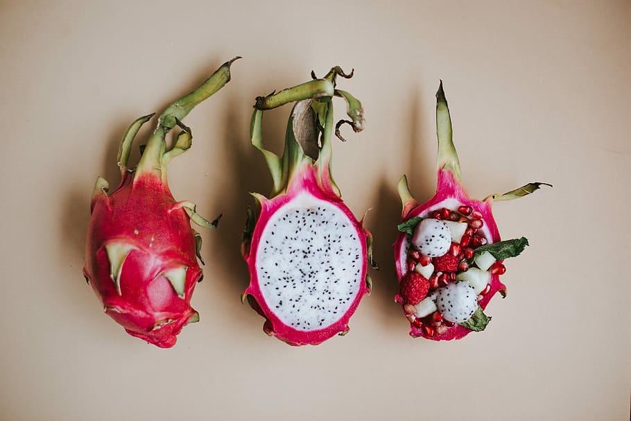 sliced pitaya fruits, sliced pitaya, dragon fruit, pink, seeds HD wallpaper