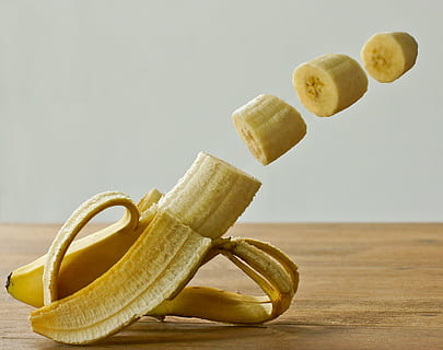 sliced banana, fruit, manipulation, studio, yellow, healthy HD wallpaper