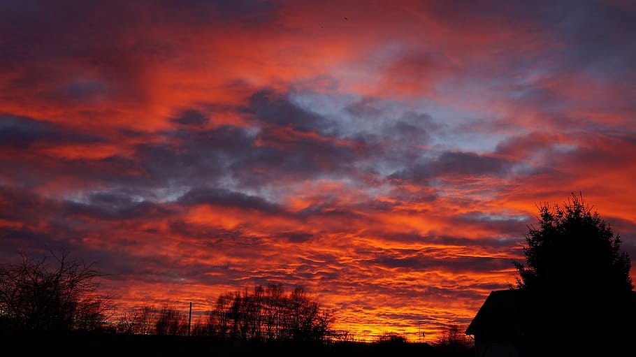 sunset, landscape, view, nature, twilight, red, sky, clouds HD wallpaper