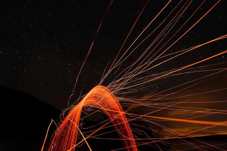 long exposure photography of lights, time lapse photography of orange spark HD wallpaper