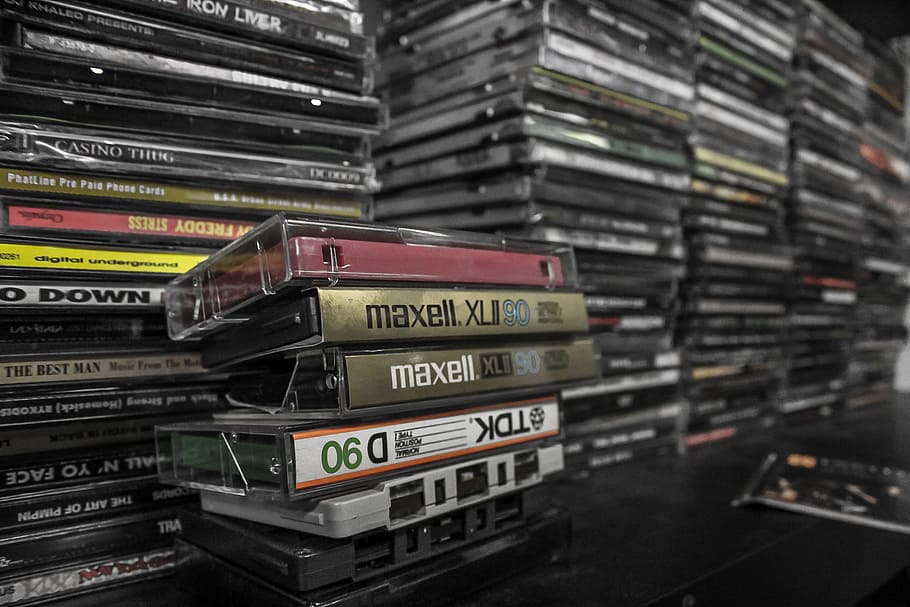 audio, cassettes, cds, stack, indoors, text, no people, large group of objects HD wallpaper