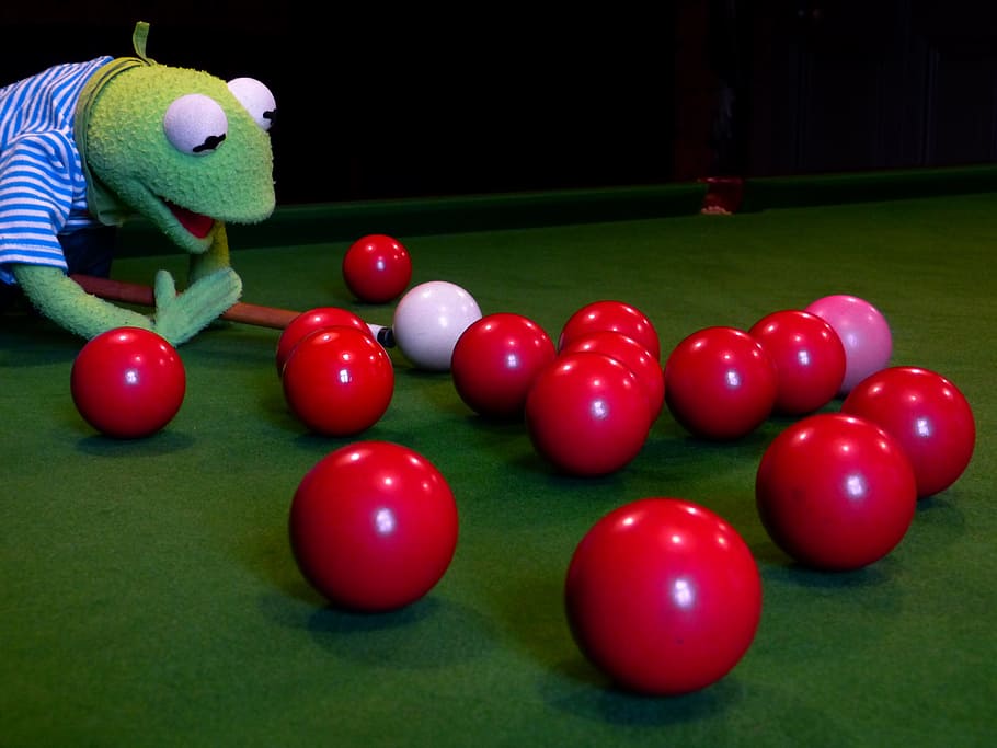 kermit, frog, billiards, balls, black, play, table, company HD wallpaper