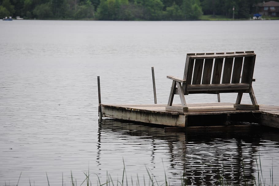 dock, lake, bench, water, calm, peaceful, vacation, outdoors HD wallpaper