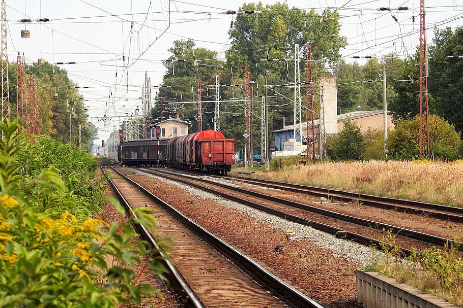 freight train, gleise, seemed, transport, goods wagons, rail transportation HD wallpaper