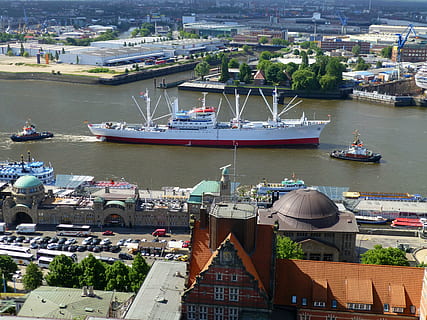 ship, container, elbe, seafaring, port, container ship, shipping HD wallpaper