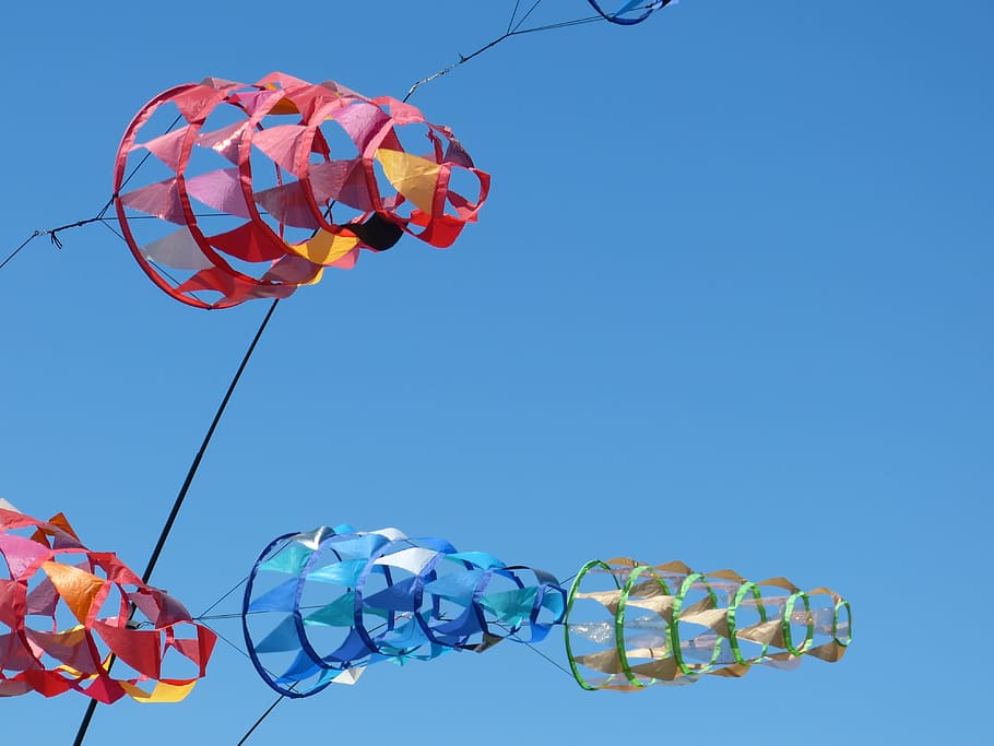 sky, kite, blue, multi colored, clear sky, balloon, nature HD wallpaper